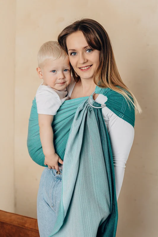 LennyLamb Ring Sling - Little Herringbone Ombre Green 1,8m